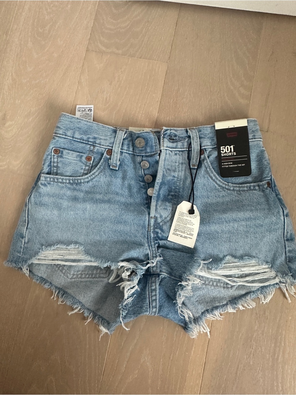 Levi's Light Blue Distressed 501 Button-Fly Denim Shorts